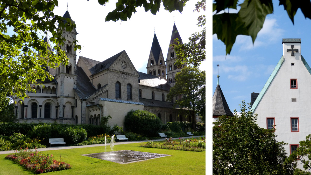 Blumenhof zwischen der Basilika St. Kastor und dem Deutschherrenhaus